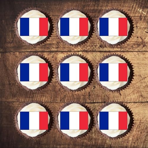 50 French Flag Edible Cupcake Toppers, France Flags, Edible Cake Decorations, Flags Of The World Mini Cake Decor, Eurovision Party Decor, Paris Theme Patriotic Decorations UNCUT