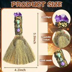 Rileryan Crystal Witch Broom Witchcraft Supplies Wiccan Stuff Broom with Healing Crystals Energy Cleaning Halloween Home Decor Gift