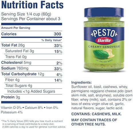Barilla Creamy Genovese Pesto with Italian Basil Pasta Sauce and Spread