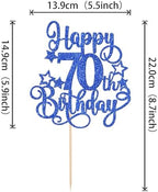 1 PCS Happy 70th Birthday Cake Topper Glitter Cheers to 70 Years Birthday Cake Pick Hello 70 Fabulous Cake Decoration for Happy 70th Birthday Anniversary Party Decorations Supplies Blue