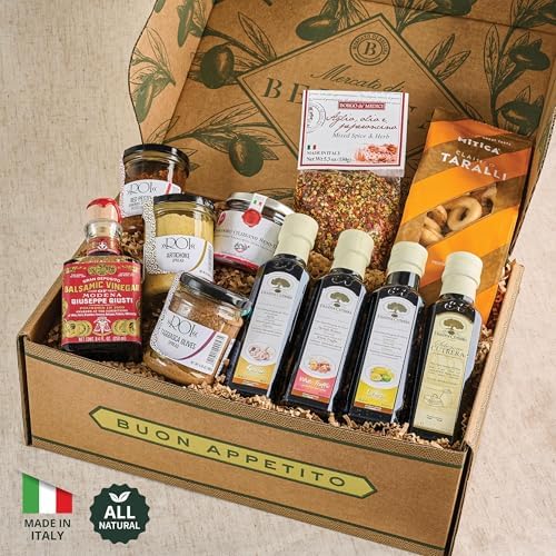 Mercato di Bellina Mama Mia! Grand Italian Gift Basket with Award Winning Balsamic Vinegar, Infused Olive Oils, and Gourmet Food - Al Natural Food Gift Basket - Gourmet Gifts for Foodies