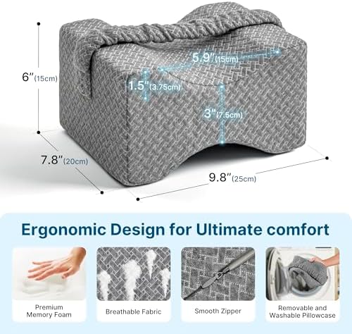 Knee Pillow for Side Sleepers,Memory Foam Leg Pillow for Side Sleeping Between Knees,Knee Cushions for Hip,Back,Joints,Sciatica Pain Relief Pillows,Spinal Alignment Support,Grey