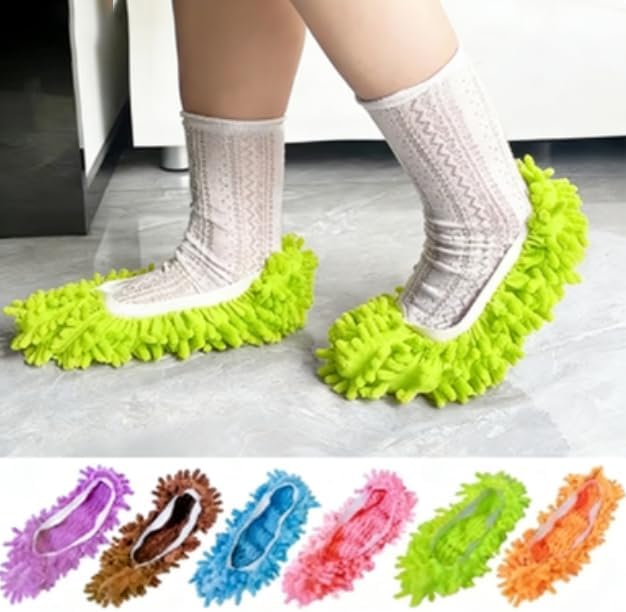 Mop Slippers Shoes 3 Pairs (6 Pieces) - Microfiber Cleaning House Mop Slippers Floor Cleaning Tools Shoe Cover Soft Washable Reusable Microfiber Foot Socks Floor Cleaning Tools Shoe Cover(Green)