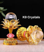 Colorful LED Crystal Ball Lotus Buddhist Lamp, Built 53 Buddhist Songs, Gradient Buddha Light for Worship, Prayer and Display, Low Power Consumption, Eco, Buddhist Supplies - Gold