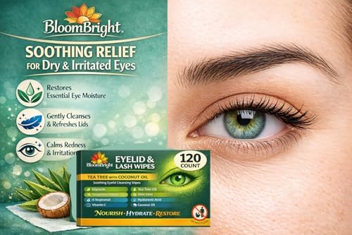 Tea Tree Eyelid Wipes – Eyelid Cleanser for Blepharitis, Dry Eye & Lash Extensions, Gentle Eyelid Cleansing Wipes with Aloe Vera & Hyaluronic Acid, Individually Wrapped – 120 Count