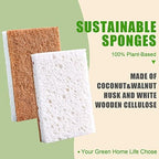 PANYEE Biodegradable Natural Kitchen Sponge，Eco Friendly Sponges for Dishes,Compostable Cellulose Sponge with Natural Plant Based Coconut Walnut Sustainable Scrubber Pack of 12