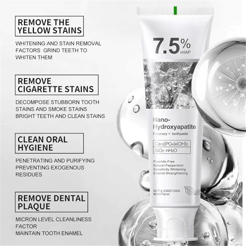 2-Pack 7.5% Hydroxyapatite Toothpaste, Fluoride-Free for Sensitive Teeth – Enamel Protection & Sensitivity Relief & Deep Clean, Gentle Mint Fresh Breath