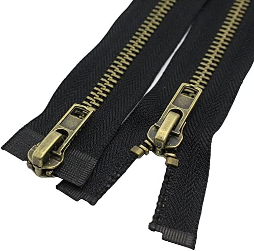 MebuZip #8 28 Inch Antique Brass Two Way Separating Jacket Zipper Right Handed Zipper Heavy Duty Metal Zippers for Men's Jackets Coats Sewing (TWRH)