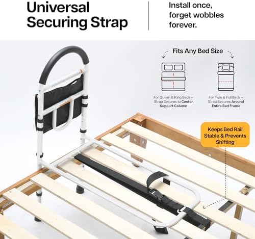 Medical king Bed Assist Rail Bed Rails Ror Seniors with Adjustable Heights with Storage Pocket Easy to get in or Out of Bed Safely with Floor Support