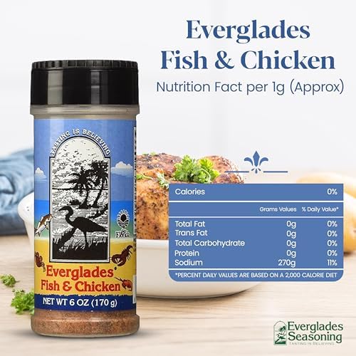 Everglades Fish & Chicken Seasoning For Shrimp, Fish, Crab, Lobster & Poultry Use in Batter, Boils, or Sprinkle for Broiling & Grilling Made in the USA 6oz