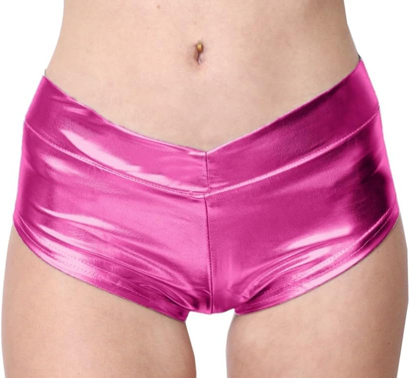 SACASUSA Shiny Low Waist Stretchy Metallic Rave Mini Booty Shorts Dance Bottom Hot Pants