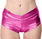 SACASUSA Shiny Low Waist Stretchy Metallic Rave Mini Booty Shorts Dance Bottom Hot Pants
