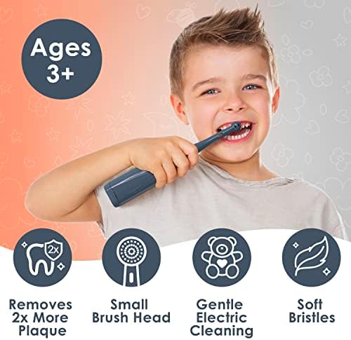 Brusheez Kids’ Electric Toothbrush Set - Safe & Effective for Ages 3+ - Parent Tested & Approved with Gentle Bristles, 2 Brush Heads, Rinse Cup, 2-Minute Timer, & Storage Base (Shadow the Shark)