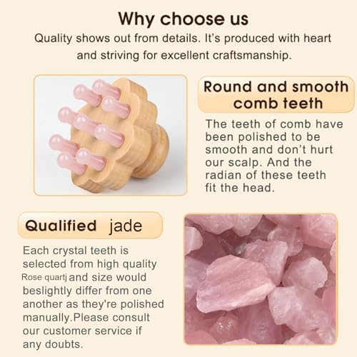 ideayard Scalp Massager,Head Scalp Comb,Rose Quartz Tooth-Wooden Comb for Head Stress Relax Massage Tool for Hair Growth Relieve Headaches