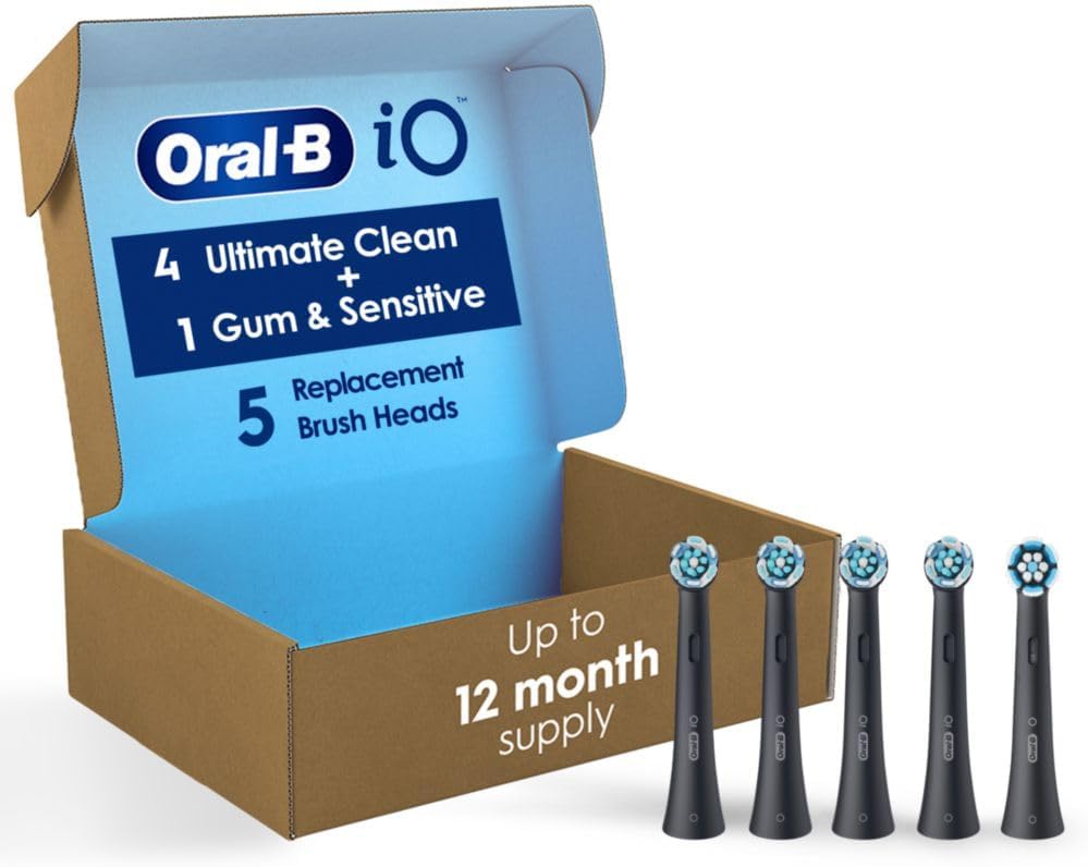 Oral-B iO Ultimate Clean Replacement Brush Heads, 5 Count, 4 Ultimate Clean + 1 Gum & Sensitive Black