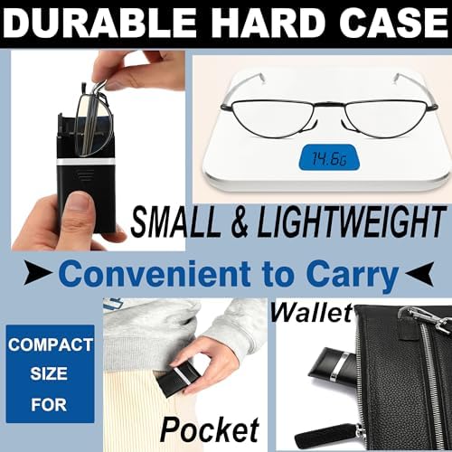 Folding Reading Glasses Anti Blue Light UV, Soft Nose Pad Spring Hinge Readers with Pocket Keychain Case for Men Women
