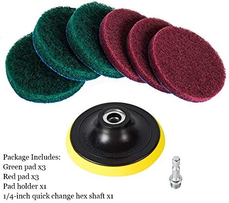Kichwit 4 Inch Drill Power Brush Tile Scrubber Scouring Pads Cleaning Kit, Includes Attachment, Heavy Duty Household Cleaning Tool (Drill NOT Included)