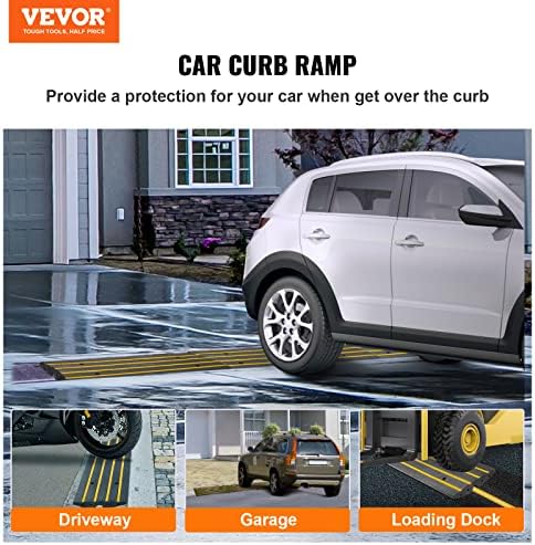 VEVOR Car Driveway Rubber Curb Ramps Heavy Duty 33069lbs Capacity Threshold Ramp 2.6 Inch High Cable Cover Curbside Bridge Ramp for Loading Dock Garage Sidewalk (1-Channel, 1Pack-Curb Ramp)