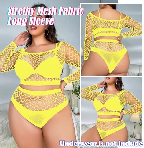 Sexy Lingerie for Women Fishnet Lingerie Sets for Women Two Piece Rave Outfits Mesh Long Sleeve Bodysuit Nightwear