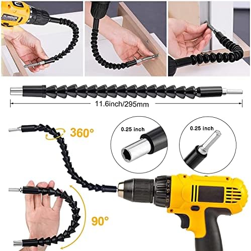 4 Pack Flexible Drill Bit Extension, 11.6 inch Superbit Screwdriver Flexible, Bendable Flexible Drill Bit Extension, Super Bit Flexible Shaft Extension Bits (Black)