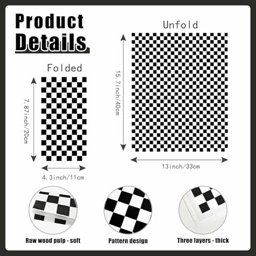 100 Pcs Black and White Checkered Dinner Napkins 3-Ply Race Car Napkins Disposable Guest Hand Towels for Bathroom Racing Party Birthday Checkered Flag Paper Napkin