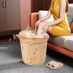 Wooden Foot Bath Bucket, Pedicure Bowl Footbath Barrel with Wooden Stool and Lid, Foot Bath Tub Basin, Feet Massage Barrel for Seniors and Home Spa Experience (Wood)