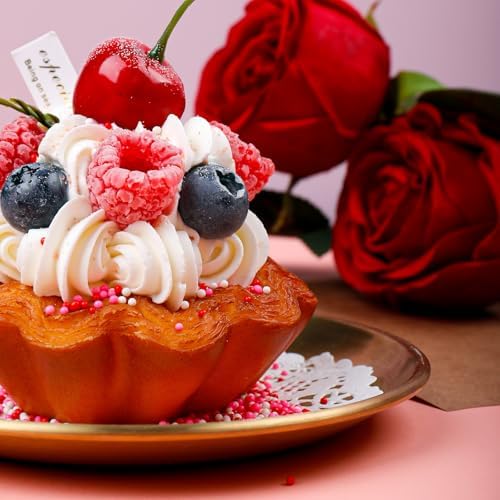 Valentine Nonpareils Sprinkles - 2mm Red Pink White Mini Edible Pearls, White Pink Sprinkles for Cake Decorating, Cupcake, Cookie, Baking, Donuts, Ice Cream Toppings 130g/4.58oz