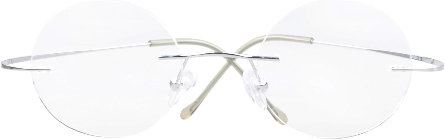 CessBlu Titanium Circle Reading Glasses Bendable Rimless Round Reader Eyeglasses for Men Women Reading