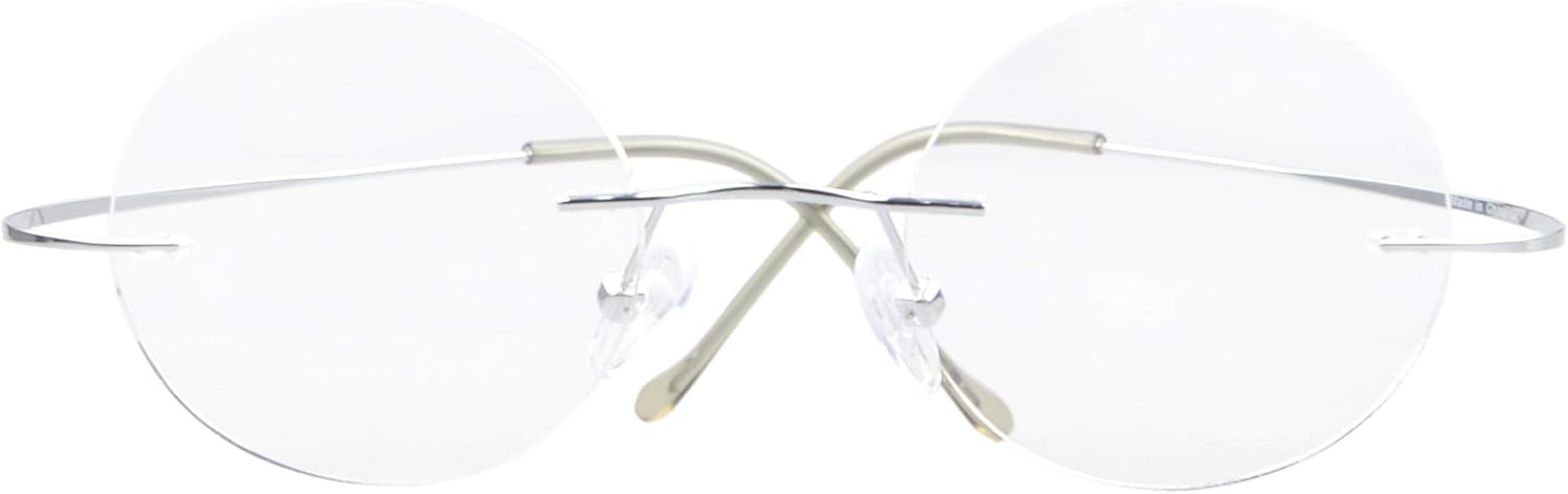 CessBlu Titanium Circle Reading Glasses Bendable Rimless Round Reader Eyeglasses for Men Women Reading