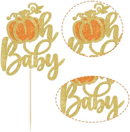 1 Pack Oh Baby Pumpkin Cake Topper Glitter Fall Harvest Cake Pick for Autumn Theme Party Thanksgiving Baby Shower Kids Birthday Party Cake Decoration Supplies Orange