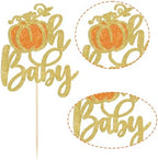 1 Pack Oh Baby Pumpkin Cake Topper Glitter Fall Harvest Cake Pick for Autumn Theme Party Thanksgiving Baby Shower Kids Birthday Party Cake Decoration Supplies Orange