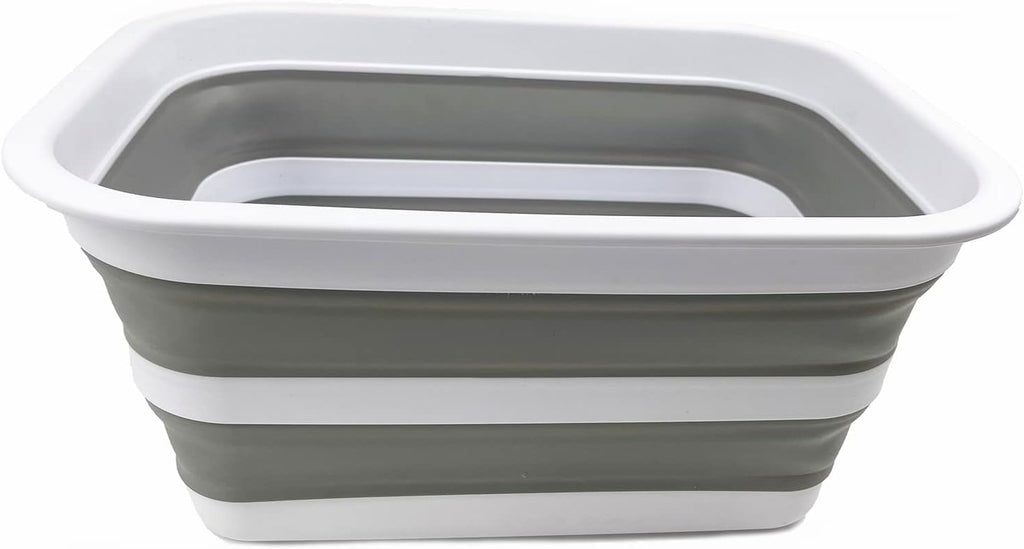 SAMMART 12L (3.17Gallon) Collapsible Tub - Portable Outdoor Picnic Tray - Portable Washing Basin - Space Saving Plastic Washtub (White/Grey)