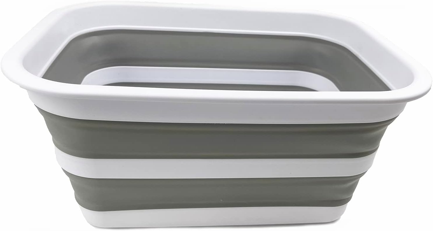 SAMMART 12L (3.17Gallon) Collapsible Tub - Portable Outdoor Picnic Tray - Portable Washing Basin - Space Saving Plastic Washtub (White/Grey)