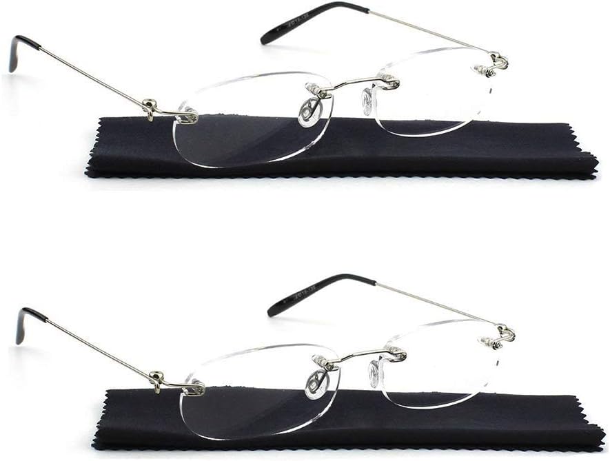Viseng 2 Pairs Unisex Super Lightweight Rimless Quality Readers Ultra Thin Clear Lenses Frameless Reading Glasses +1.5