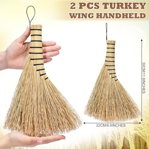 Suclain 2 Pcs Small Corn Whisk Brush Broom 100% Handmade 12 Inch Handheld Brush Whisks Natural Corn Short of Asian Whisk Broom with Nylon Thread Handle for Household Sweeping Indoor Outdoor (Style B)