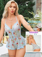 Avidlove Women's Sexy Lingerie Lightweight Floral Cami Romper Criss Cross Backless Summer Sleepwear