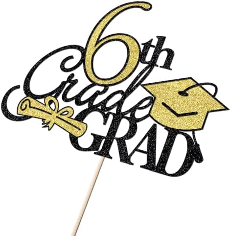 6th Grade Grad Cake Topper，Class Of 2026 Graduation Party Cake Decorations，Straight Outta 6th Grade Cake Topper，Boy Girl Kids Sixth Grade Graduation Party Decoration Supplies