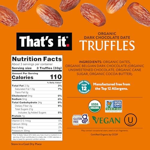 That's it Organic Dark Chocolate & Date Truffles. 100% Plant-Based, Vegan, Gluten-Free, All Natural (3 Pack)