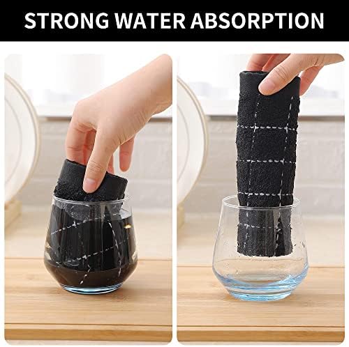 Homaxy 100% Cotton Terry Kitchen Towels(Black, 13 x 28 inches), Checkered Designed, Soft and Super Absorbent Dish Towels, 2 Pack