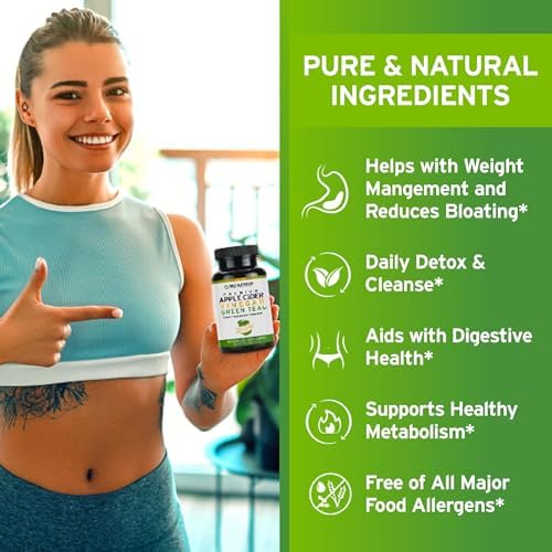 TRIO NUTRITION Apple Cider Vinegar Capsules with Green Tea - Natural Sugar Free Apple Cider Vinegar Pills with the Mother for Body Cleanse, Immune, Weight Management & Metabolism Booster*