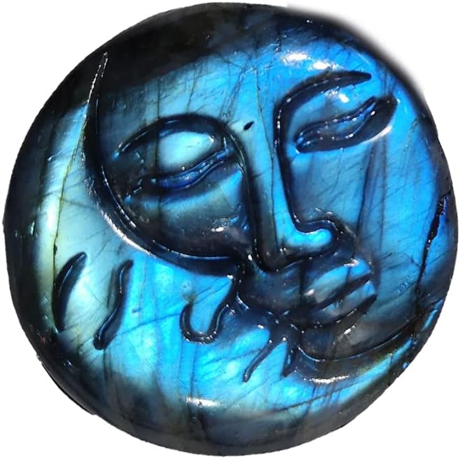 SaiDian 1Pcs Sun Moon Face Natural Labradorite Healing Sphere Stone Quartz Carved Crystal Ornaments Decor Reiki Minerals Meditation Home Decoration