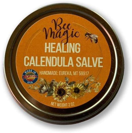 Healing Calendula Salve by Bee Magic. 100% Natural. Great for babies and toddlers. Unscented. 2 oz reusable tin