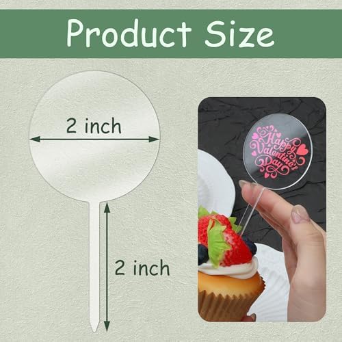 Blank Acrylic Cupcake Toppers, 50 Packs Round Cupcake Topper with Sticks, DIY Dessert Table Cupcake Signs, Suitable for Birthdays, Weddings, Christmas, Baby Showers Cake Decoration