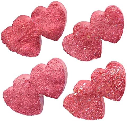 Nupuyai Titanium Coated Stone Crystal Cluster Specimen Double Heart Shaped Stone Natural Rock Quartz Decor for Home Desk, Red