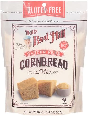 Bob's Red Mill Gluten Free Cornbread Mix, 20oz (Pack of 1) - Gluten Free, Kosher, Package makes one 9”x9” Pan or 12 Muffins - Moist, Light Texture
