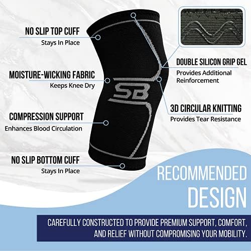 SB SOX Compression Knee Brace - Great Support That Stays in Place - Perfect for Recovery, Everyday Use - Best Treatment for Pain Relief, Meniscus Tear, Arthritis (Solid Black, Medium)