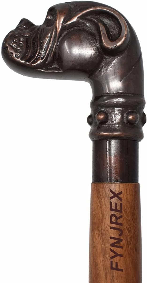 FYNJREX Walking Cane Walking Stick Antique Finish Costume Wooden Cane Foldable Rosewood Stick Steampunk Style Fashinable Designer Gift for Gentlemen (Dog 1)