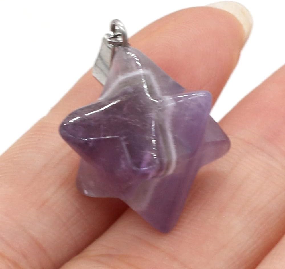 2Pcs Natural Stone Merkaba Pendant Malachite Opal Crystal for Making Necklace Earrings Jewelry Accessories-Amethyst