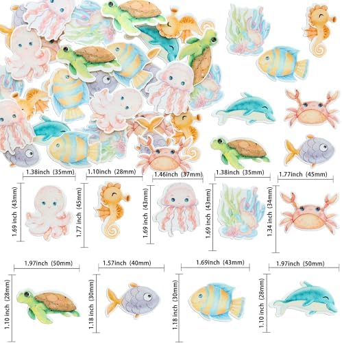 Ephlyn 54Pcs Edible Ocean Animal Cupcake Toppers Wafer Paper Under the Sea Animal Creature Cake Toppers Dessert Muffin Cake Pick Decorations for Baby Shower Birthday Party Supplies
