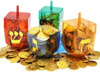The Dreidel Company 4 Variety Jumbo Hanukkah Fillable 6.5" inch Dreidel, Stands Straight On Table, Can Be Filled with Hanukkah Gelt Or Hanukkah Chocolate
